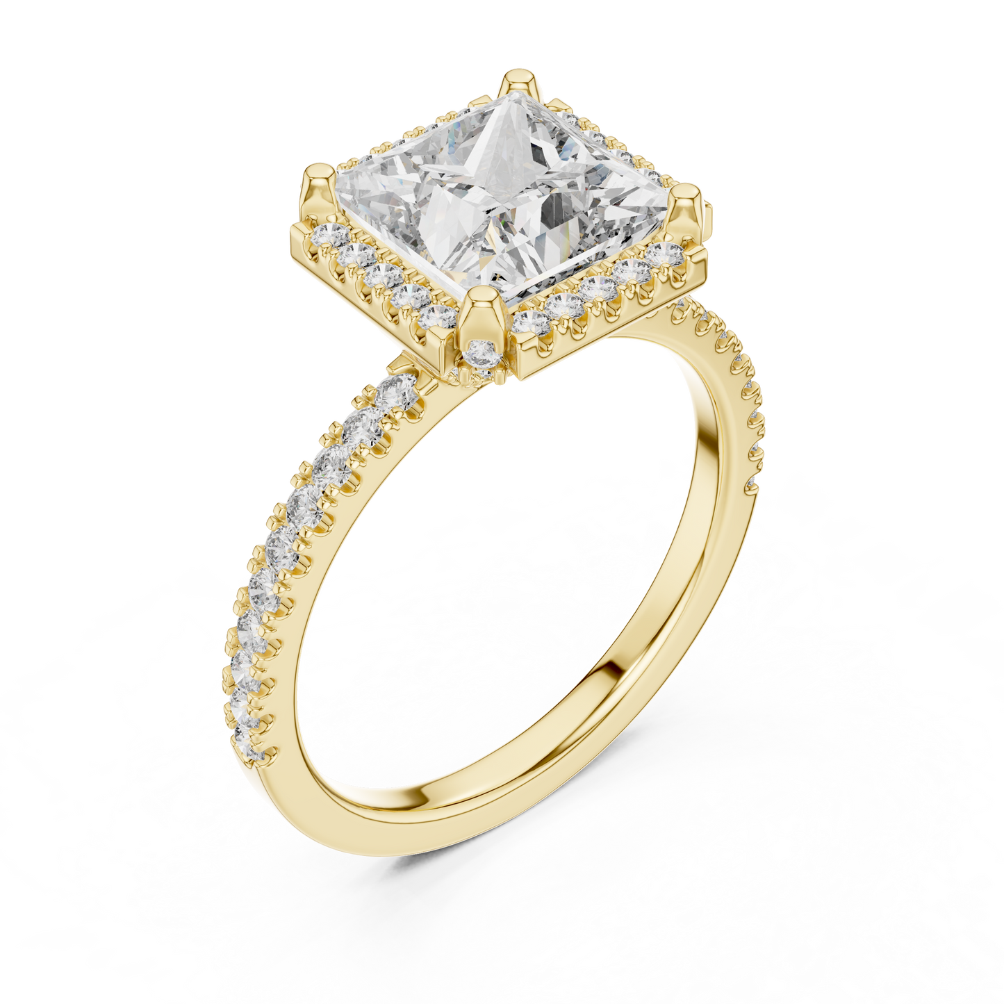 Princess Cut with Brilliant Halo and Sparkling Shank