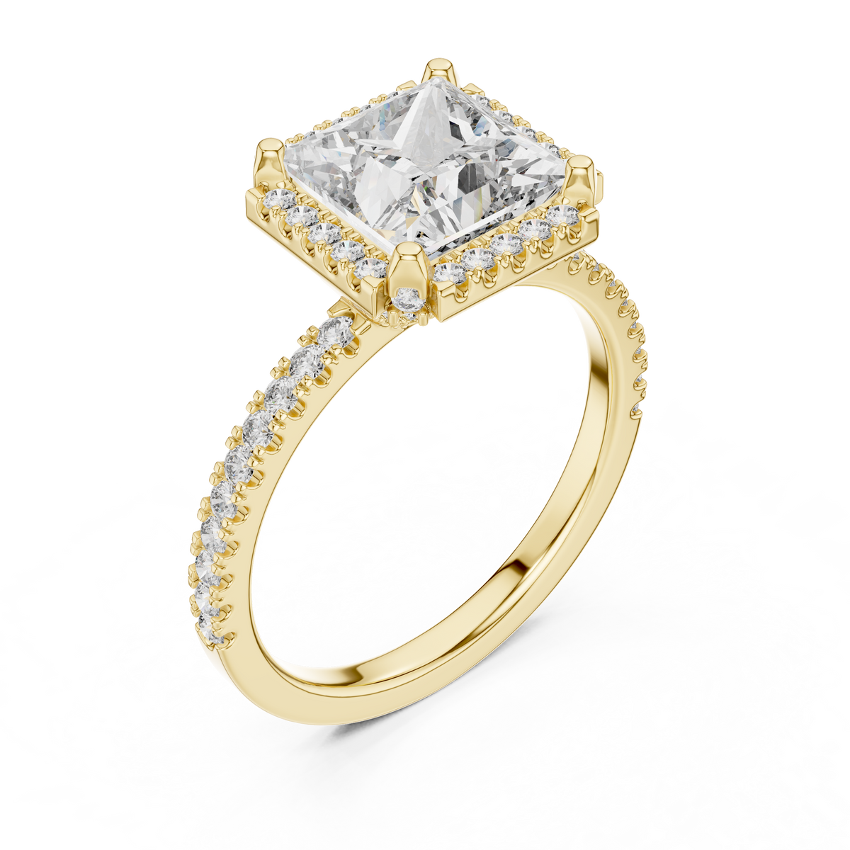 Princess Cut with Brilliant Halo and Sparkling Shank