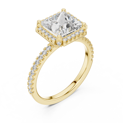 Princess Cut with Brilliant Halo and Sparkling Shank
