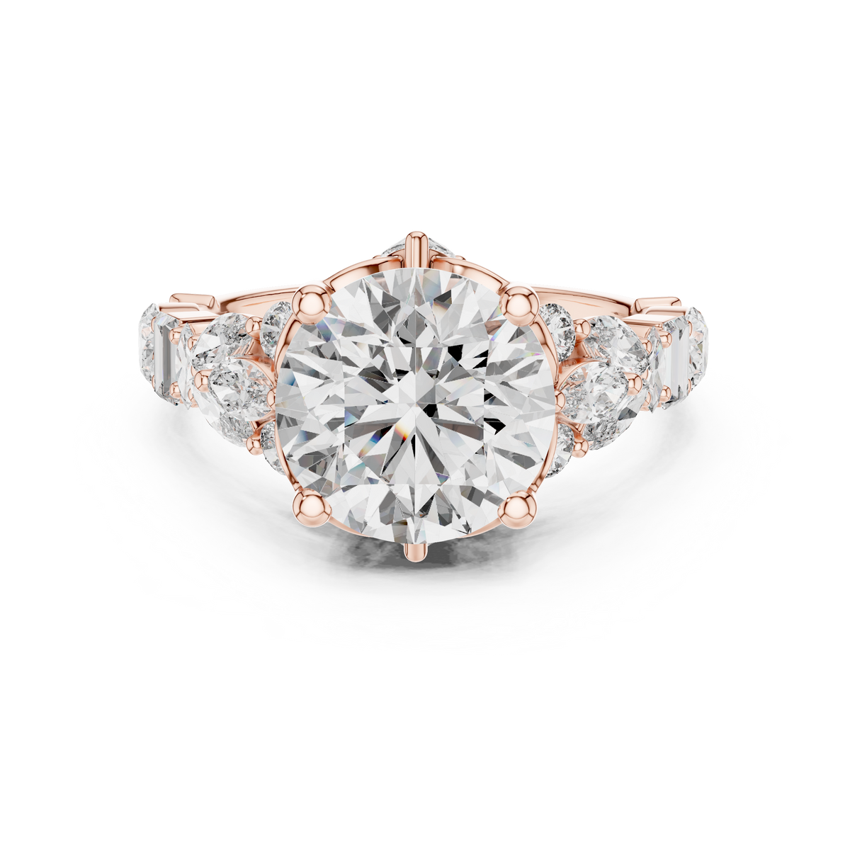 The Symphony Solitaire: Brilliant Round Diamond with a Multi-Shape Diamond-Encrusted Band