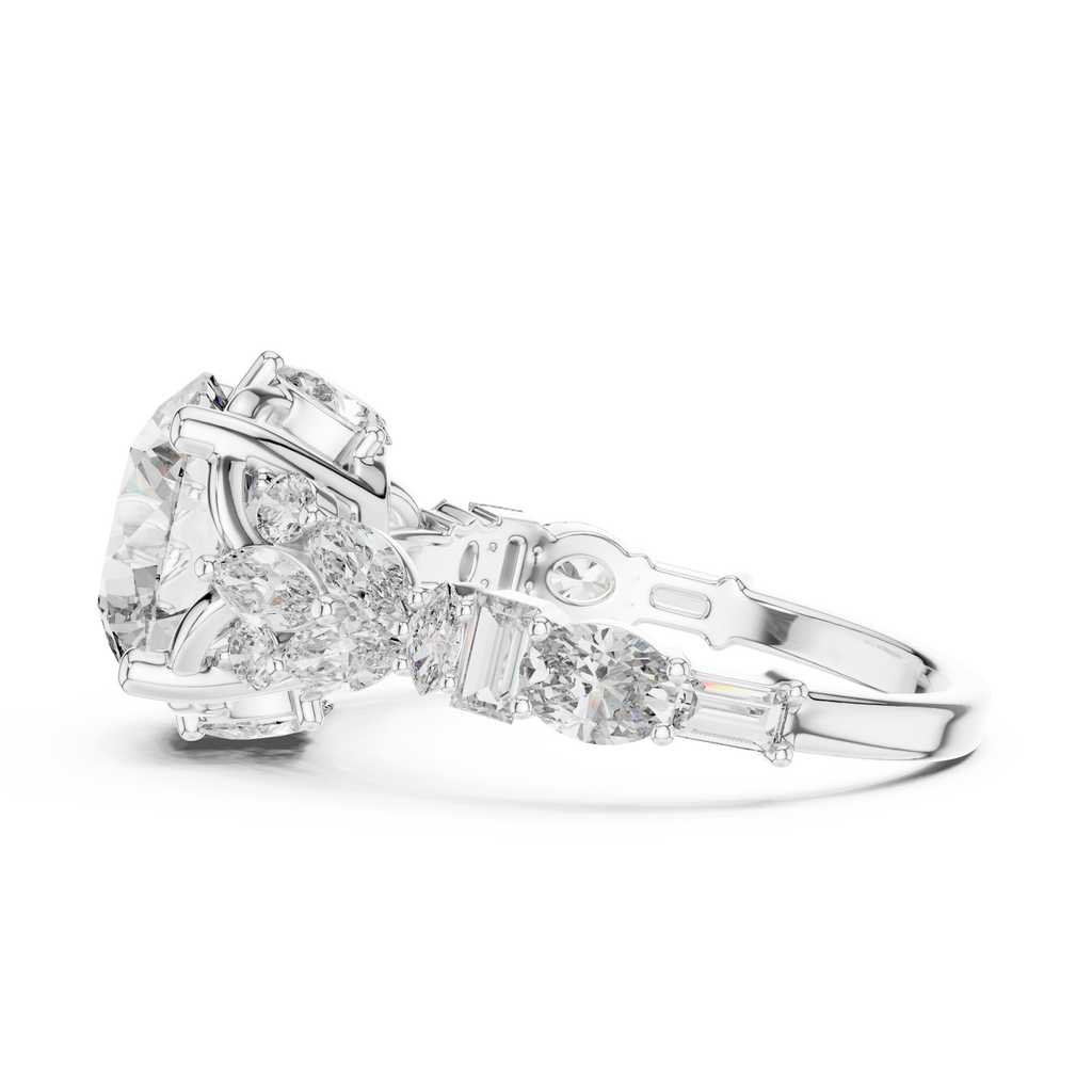 The Symphony Solitaire: Brilliant Round Diamond with a Multi-Shape Diamond-Encrusted Band