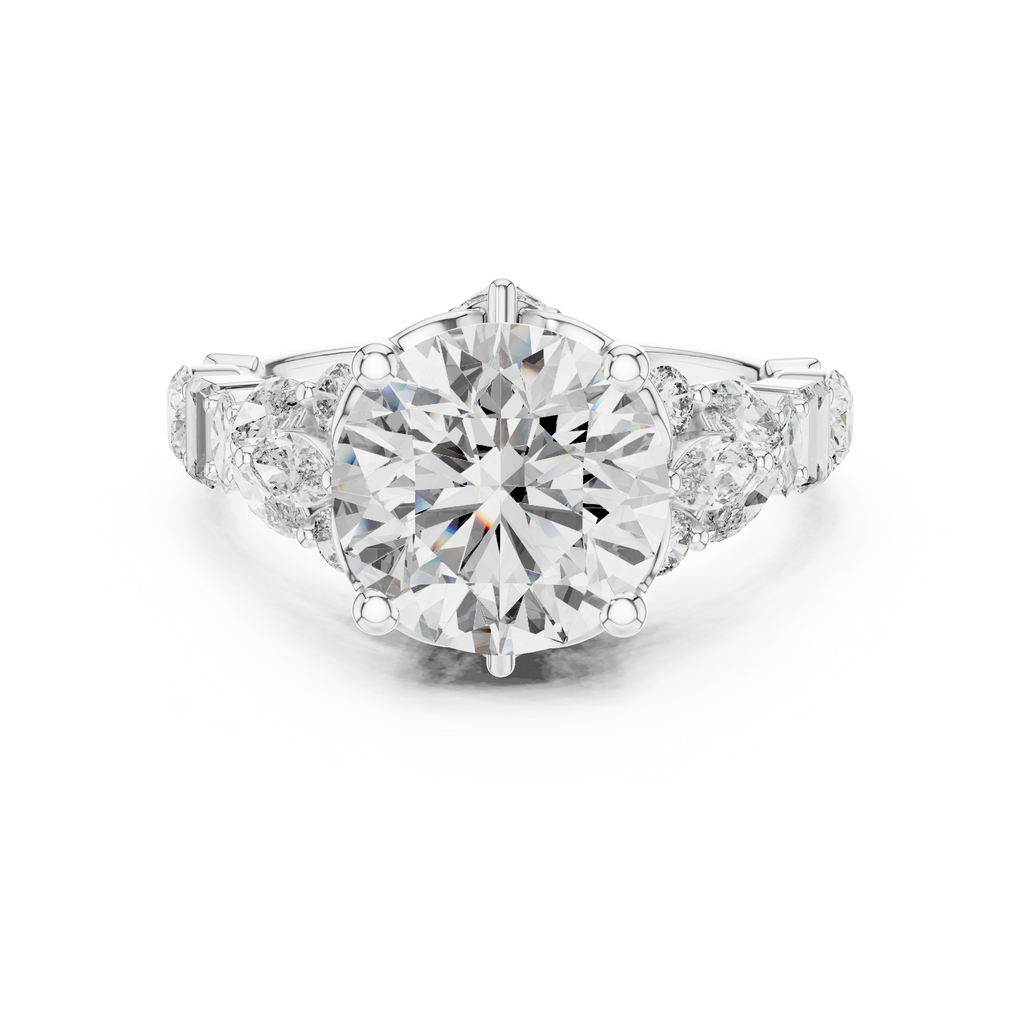 The Symphony Solitaire: Brilliant Round Diamond with a Multi-Shape Diamond-Encrusted Band