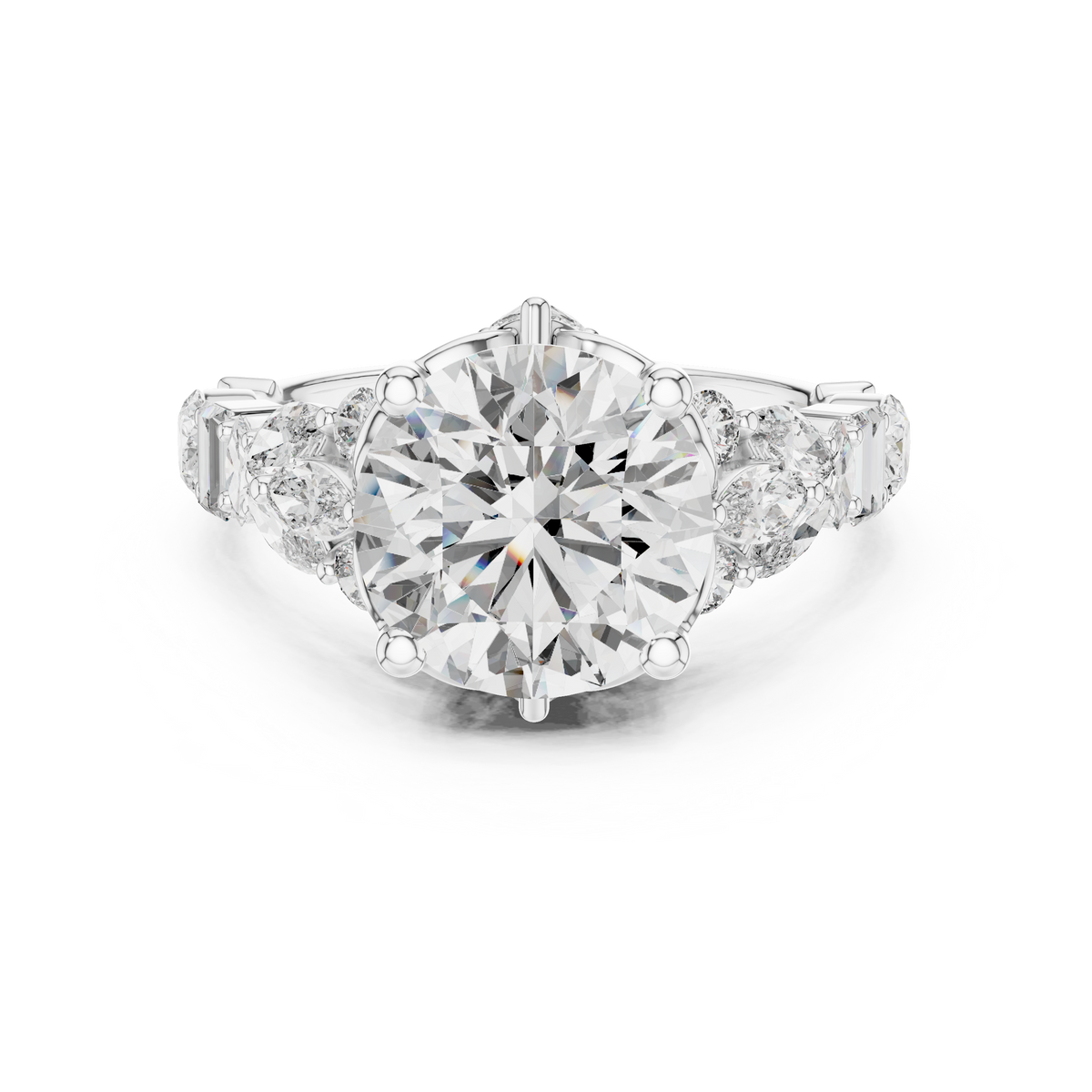The Symphony Solitaire: Brilliant Round Diamond with a Multi-Shape Diamond-Encrusted Band