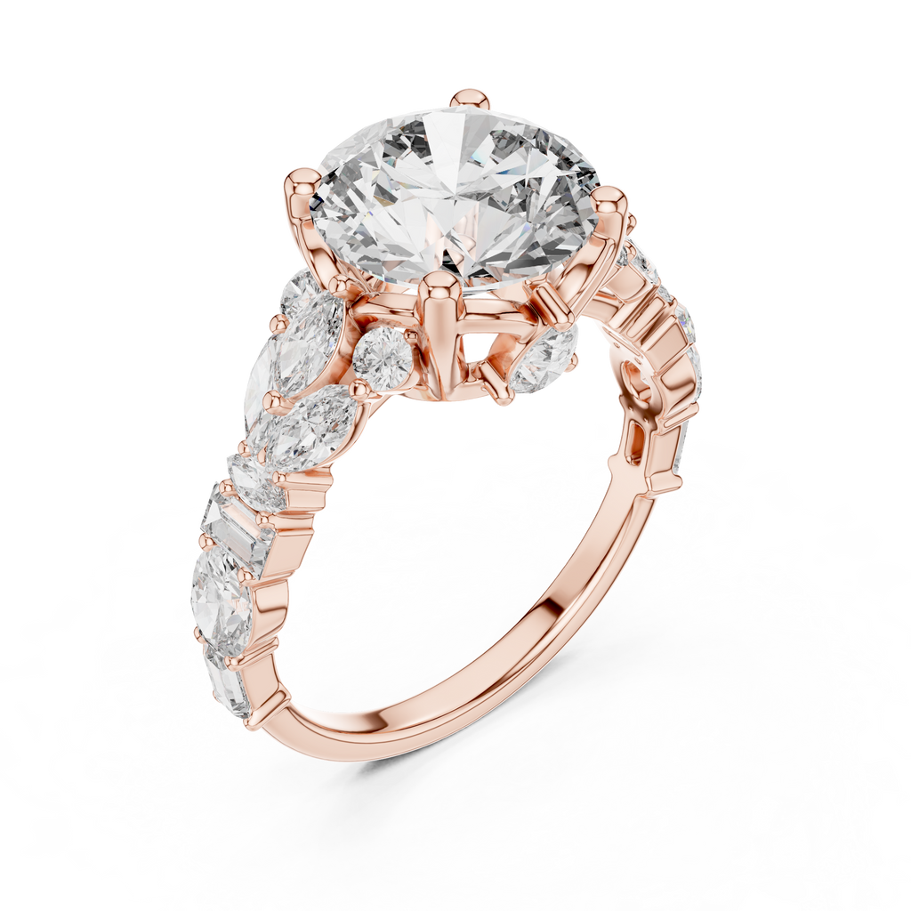 The Symphony Solitaire: Brilliant Round Diamond with a Multi-Shape Diamond-Encrusted Band