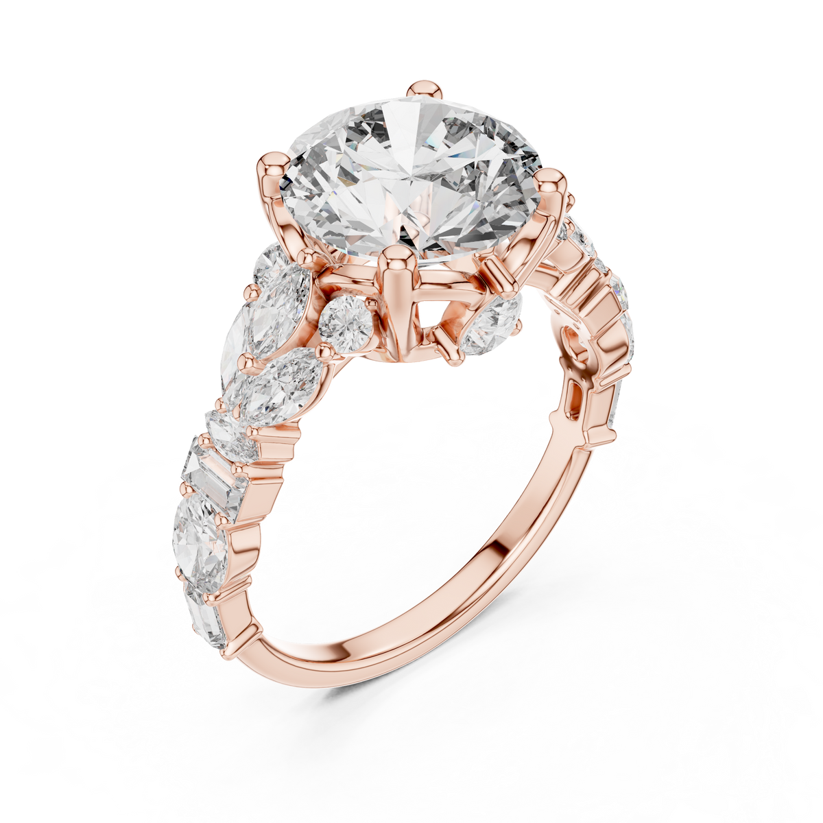 The Symphony Solitaire: Brilliant Round Diamond with a Multi-Shape Diamond-Encrusted Band