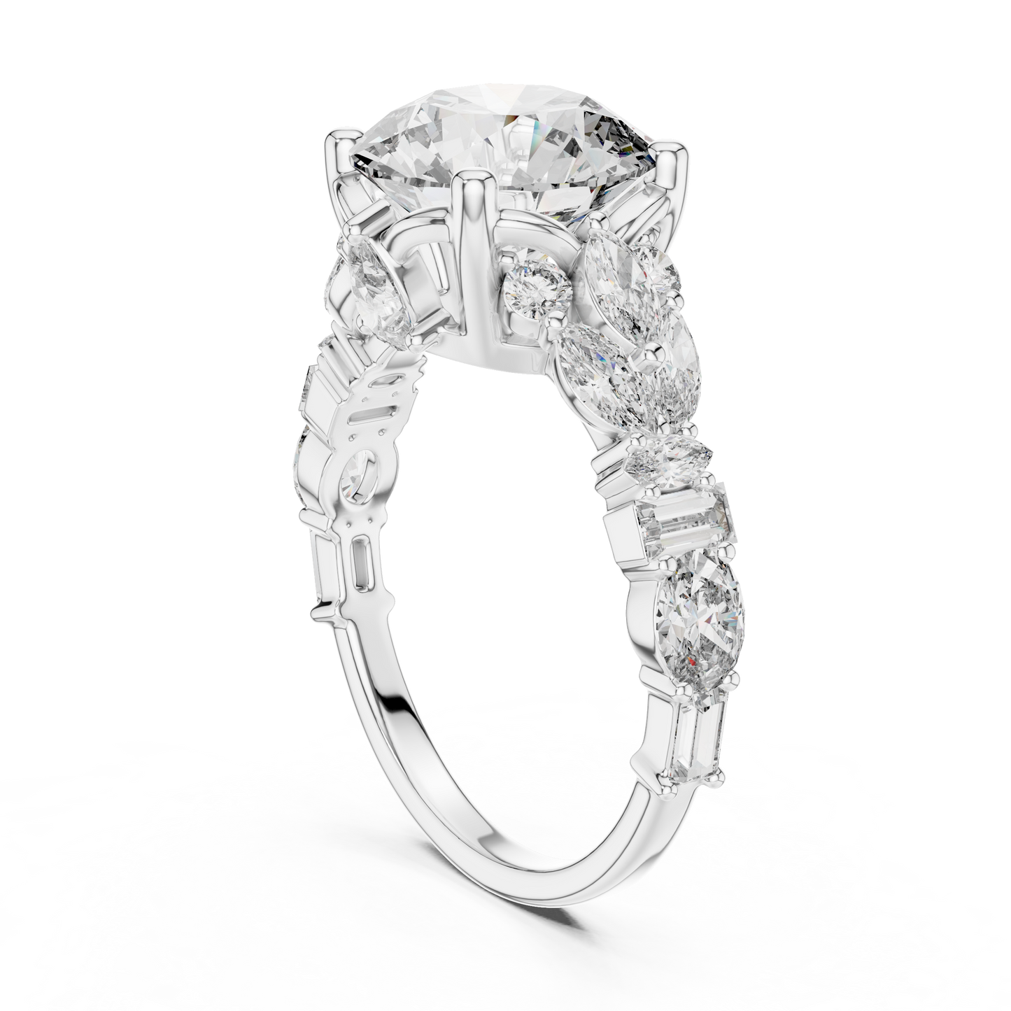 The Symphony Solitaire: Brilliant Round Diamond with a Multi-Shape Diamond-Encrusted Band