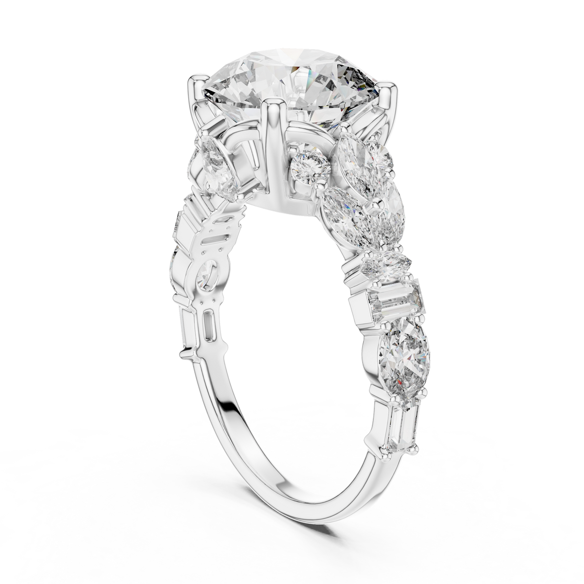 The Symphony Solitaire: Brilliant Round Diamond with a Multi-Shape Diamond-Encrusted Band