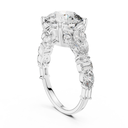 The Symphony Solitaire: Brilliant Round Diamond with a Multi-Shape Diamond-Encrusted Band