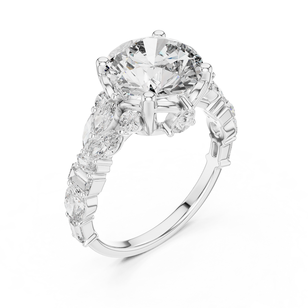 The Symphony Solitaire: Brilliant Round Diamond with a Multi-Shape Diamond-Encrusted Band