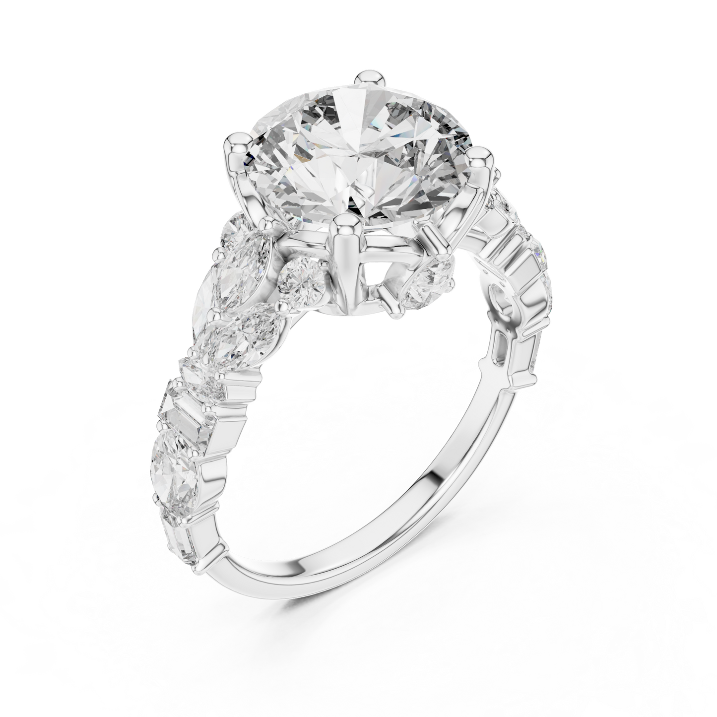 The Symphony Solitaire: Brilliant Round Diamond with a Multi-Shape Diamond-Encrusted Band