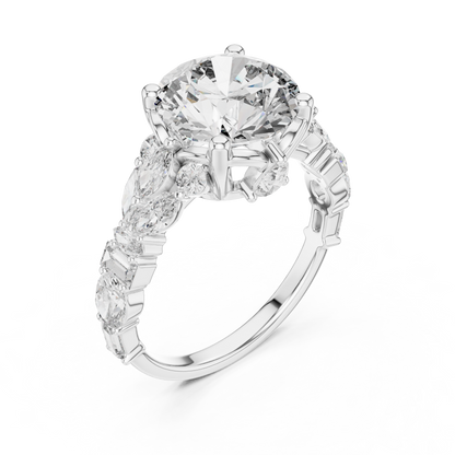 The Symphony Solitaire: Brilliant Round Diamond with a Multi-Shape Diamond-Encrusted Band
