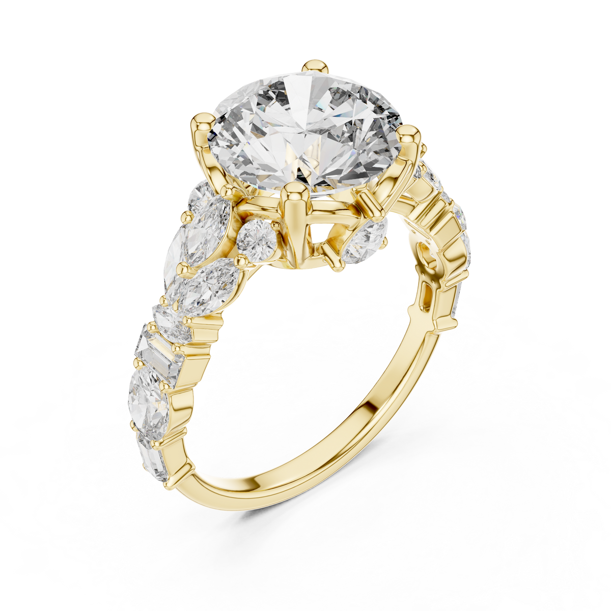 The Symphony Solitaire: Brilliant Round Diamond with a Multi-Shape Diamond-Encrusted Band