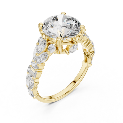 The Symphony Solitaire: Brilliant Round Diamond with a Multi-Shape Diamond-Encrusted Band