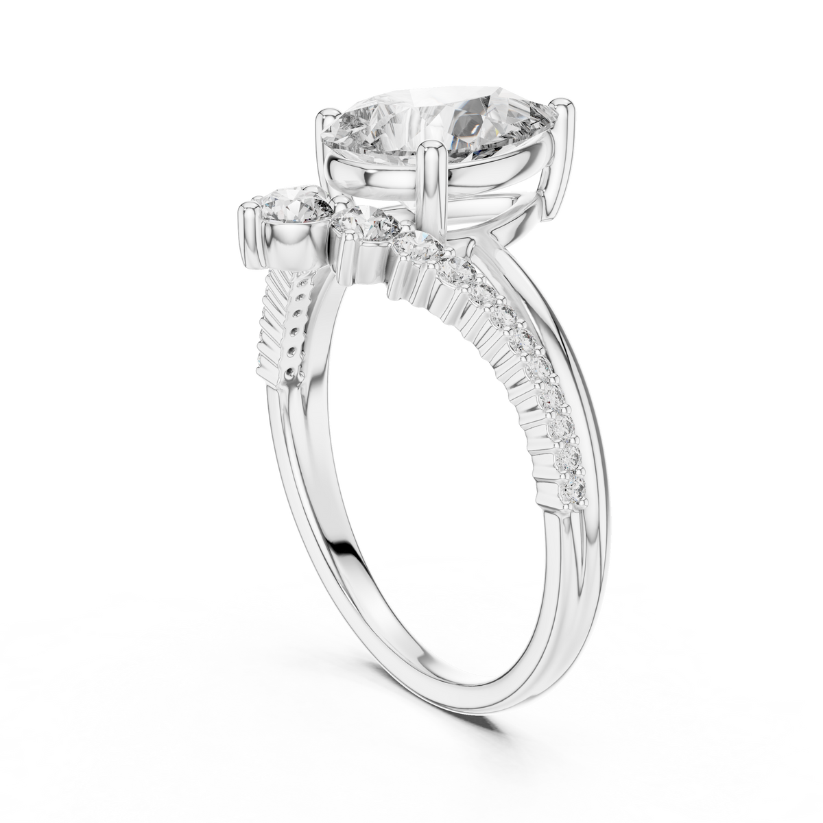 Brilliant Pear Diamond Ring with a Graduated Diamond