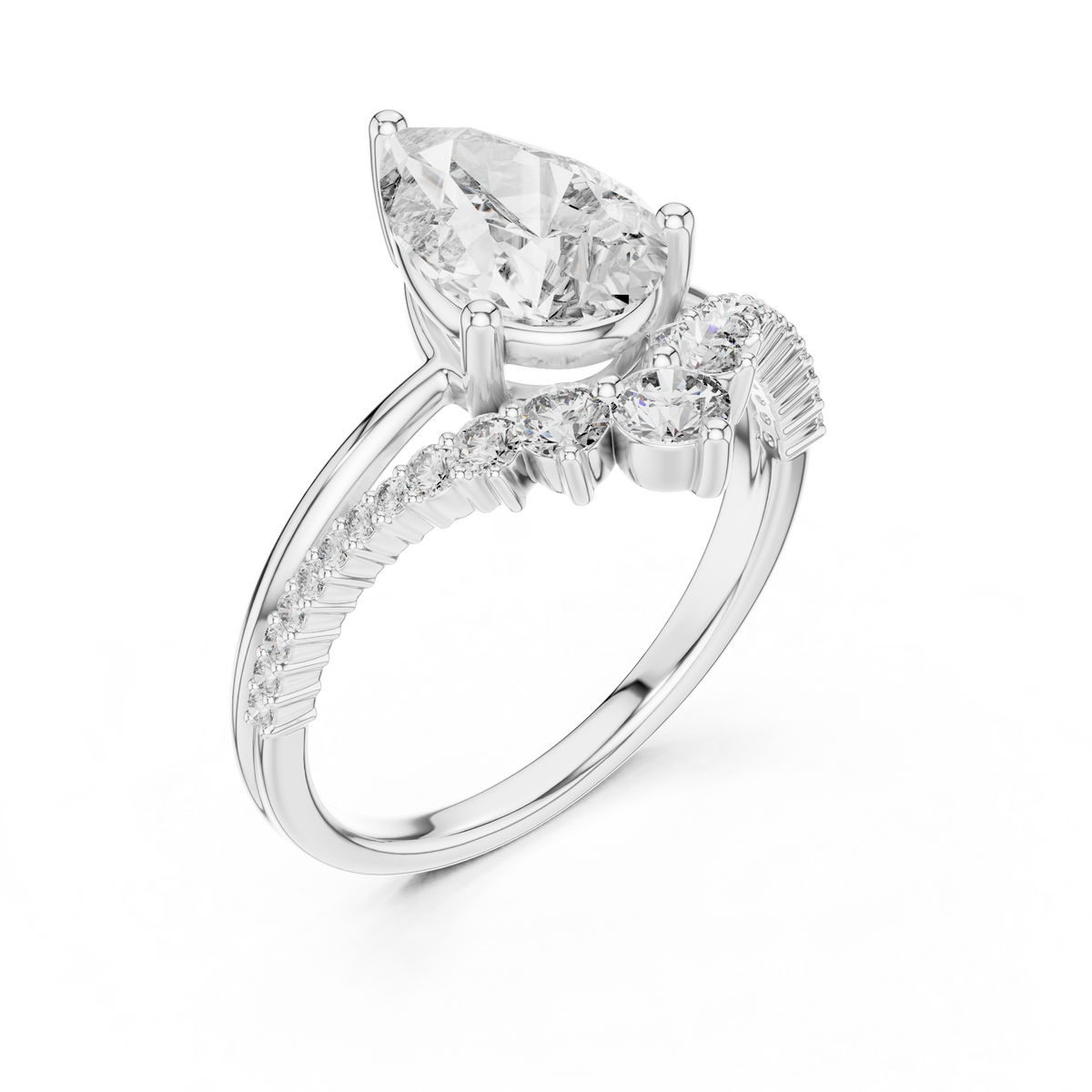Brilliant Pear Diamond Ring with a Graduated Diamond