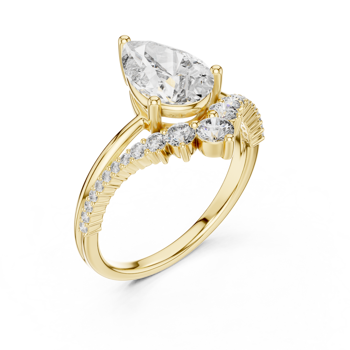 Brilliant Pear Diamond Ring with a Graduated Diamond