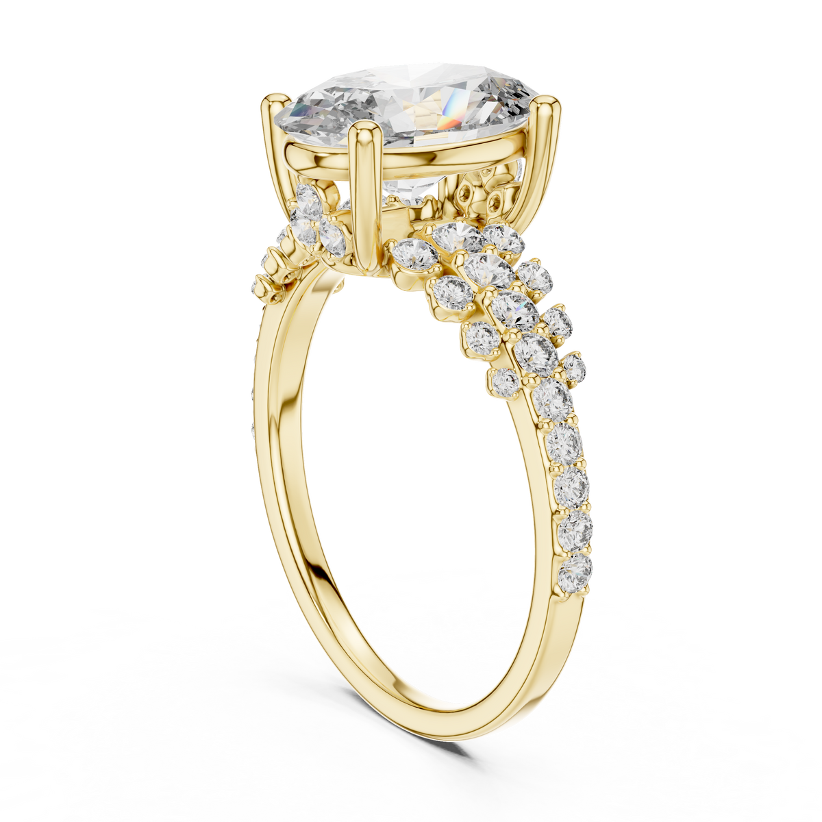 Brilliant Oval Diamond Ring with a Multi-Size Floating Diamond