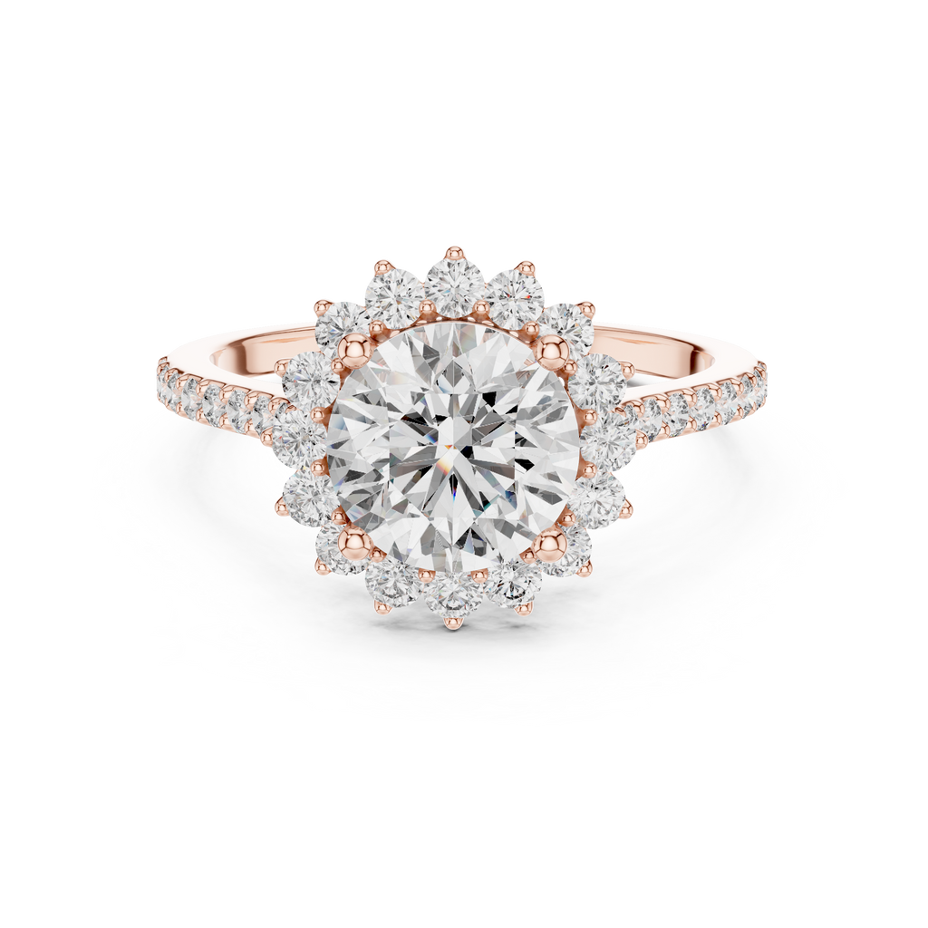 Brilliant Round Diamond in a Scalloped Sunburst Halo