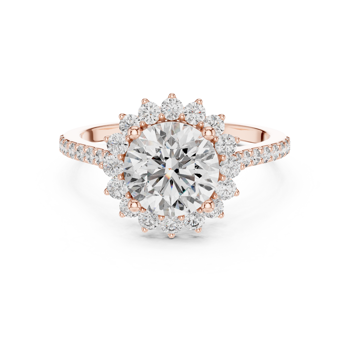 Brilliant Round Diamond in a Scalloped Sunburst Halo
