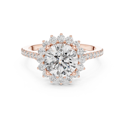Brilliant Round Diamond in a Scalloped Sunburst Halo