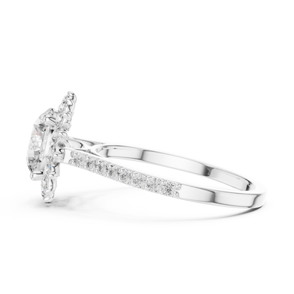 Brilliant Round Diamond in a Scalloped Sunburst Halo