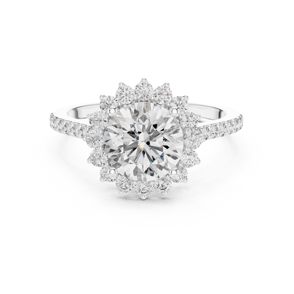 Brilliant Round Diamond in a Scalloped Sunburst Halo