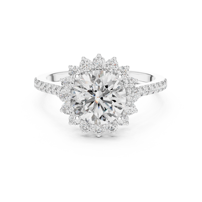 Brilliant Round Diamond in a Scalloped Sunburst Halo