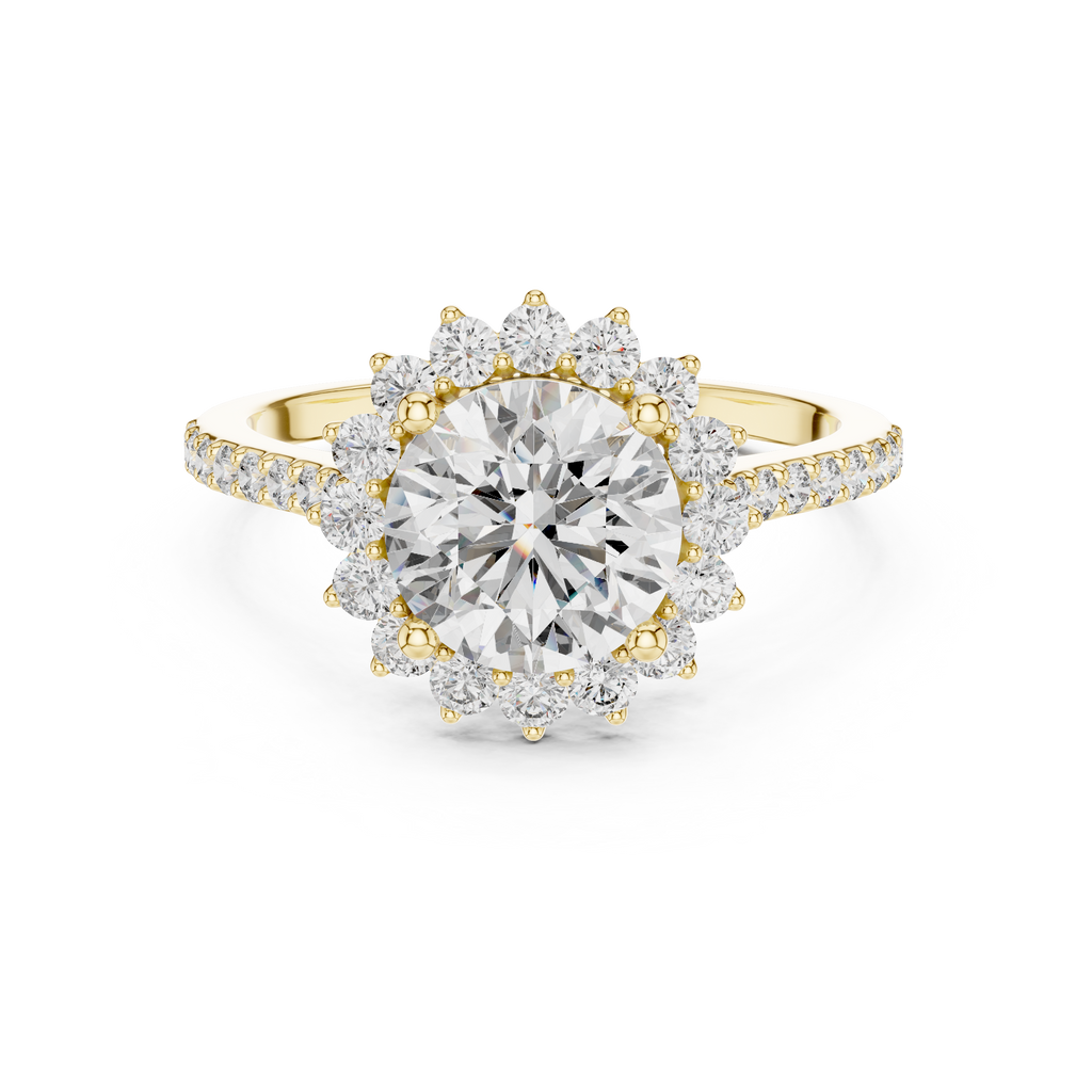 Brilliant Round Diamond in a Scalloped Sunburst Halo