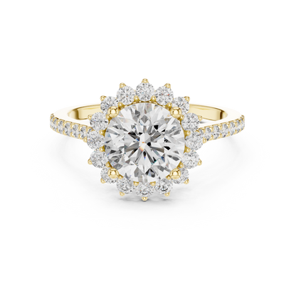 Brilliant Round Diamond in a Scalloped Sunburst Halo