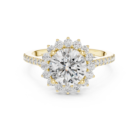 Brilliant Round Diamond in a Scalloped Sunburst Halo