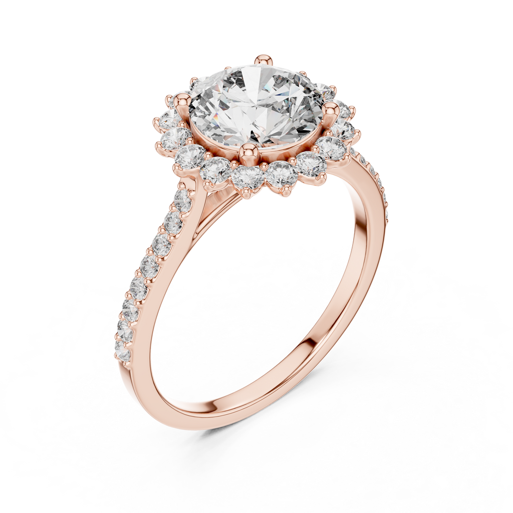 Brilliant Round Diamond in a Scalloped Sunburst Halo