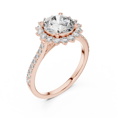 Brilliant Round Diamond in a Scalloped Sunburst Halo