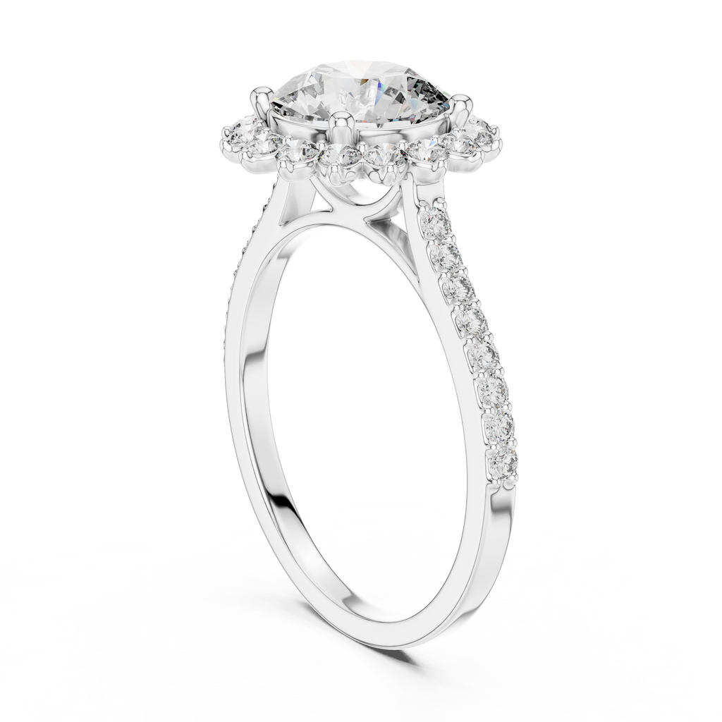 Brilliant Round Diamond in a Scalloped Sunburst Halo
