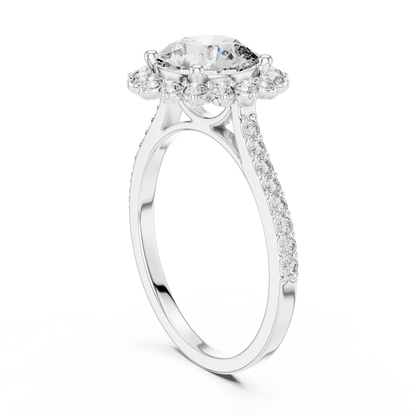 Brilliant Round Diamond in a Scalloped Sunburst Halo