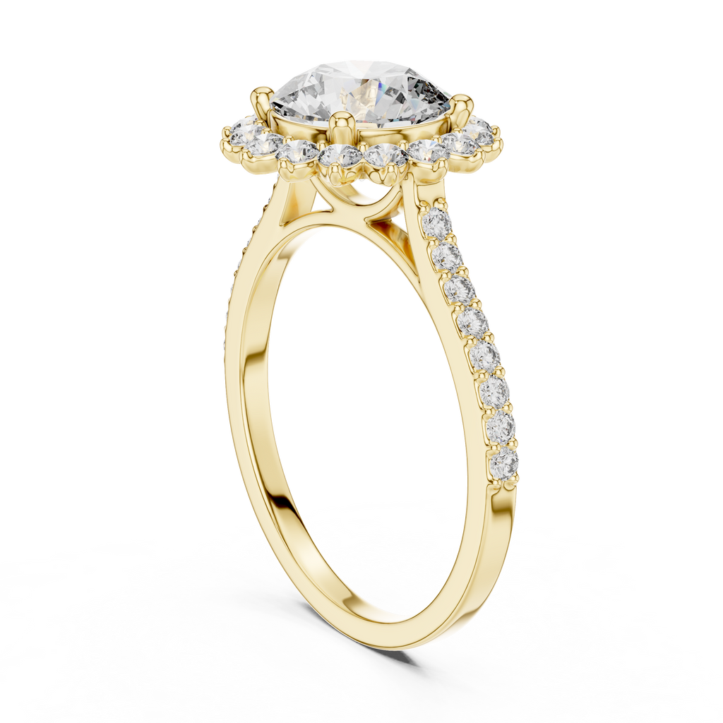 Brilliant Round Diamond in a Scalloped Sunburst Halo
