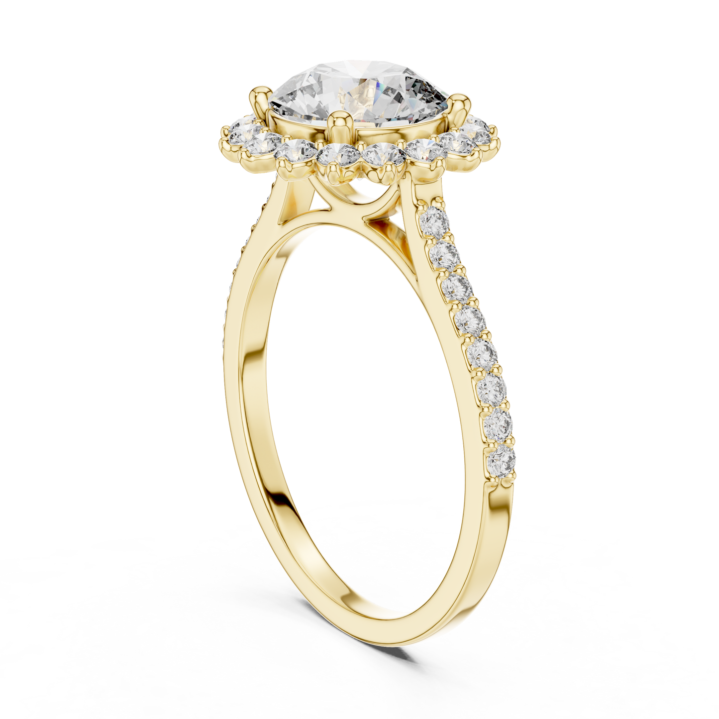 Brilliant Round Diamond in a Scalloped Sunburst Halo