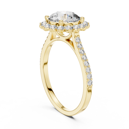 Brilliant Round Diamond in a Scalloped Sunburst Halo