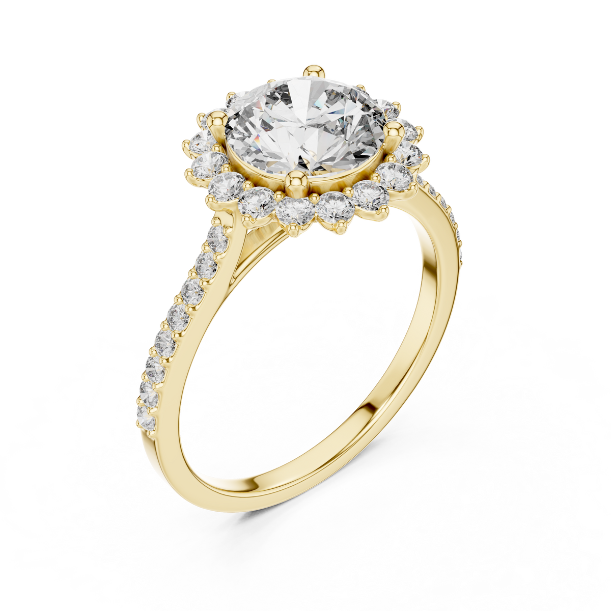 Brilliant Round Diamond in a Scalloped Sunburst Halo