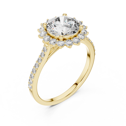Brilliant Round Diamond in a Scalloped Sunburst Halo