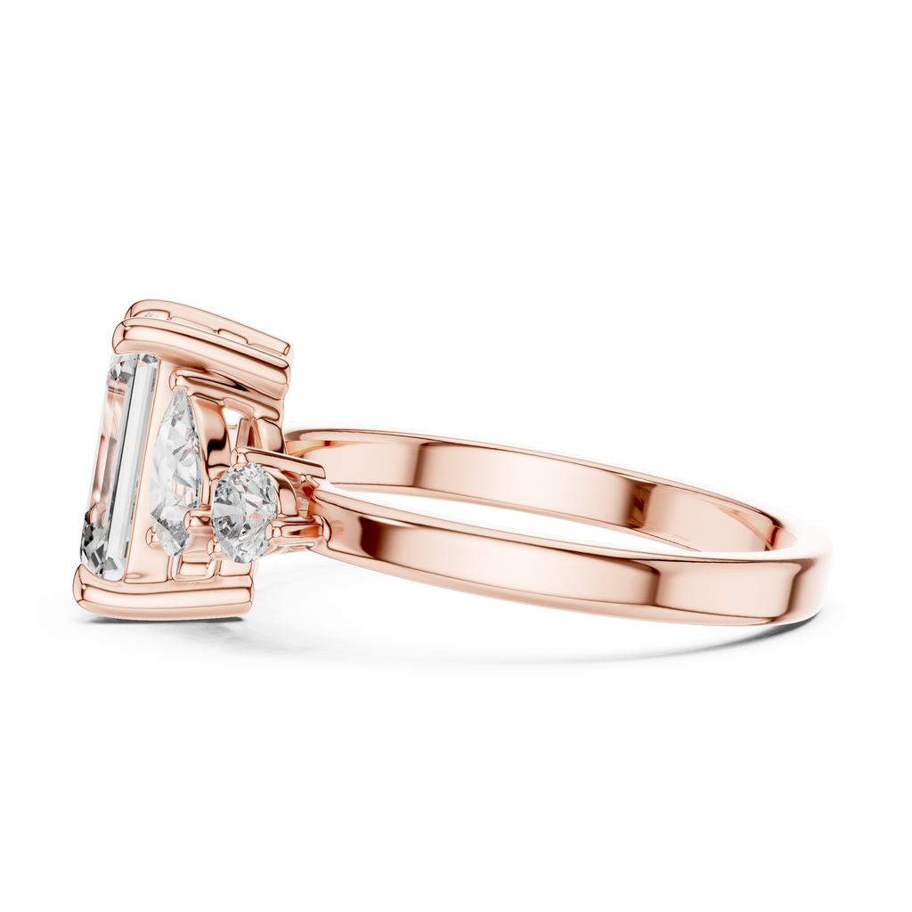 Step-Cut Center with Multi-Shape Diamond Side Accents