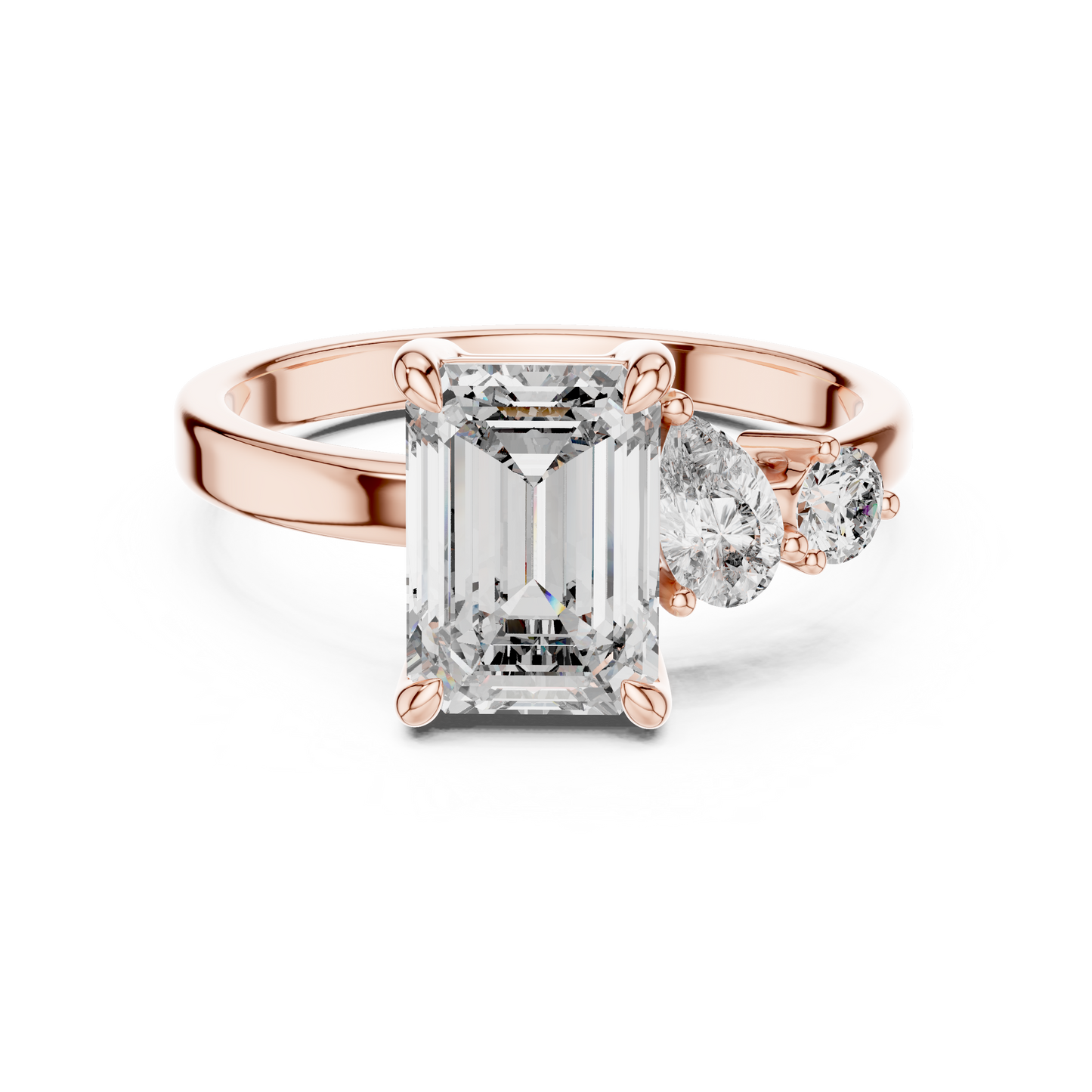 Step-Cut Center with Multi-Shape Diamond Side Accents