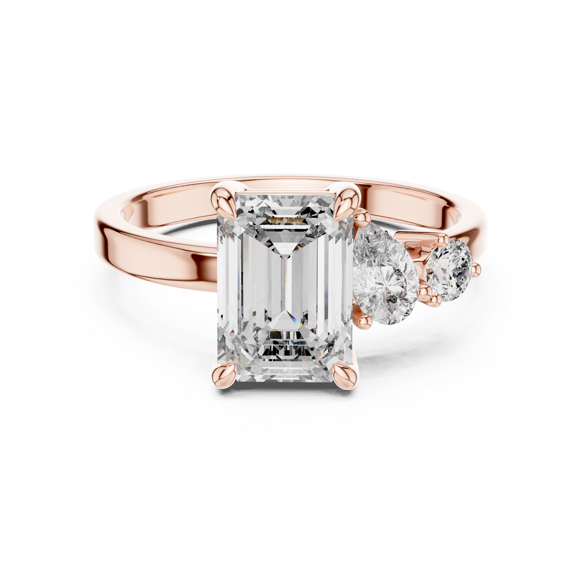 Step-Cut Center with Multi-Shape Diamond Side Accents
