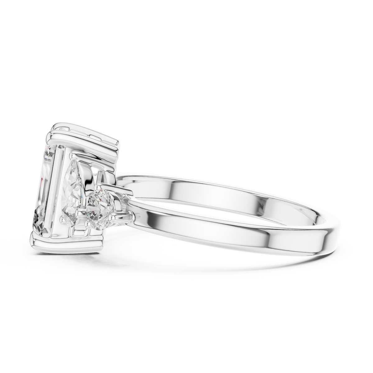Step-Cut Center with Multi-Shape Diamond Side Accents