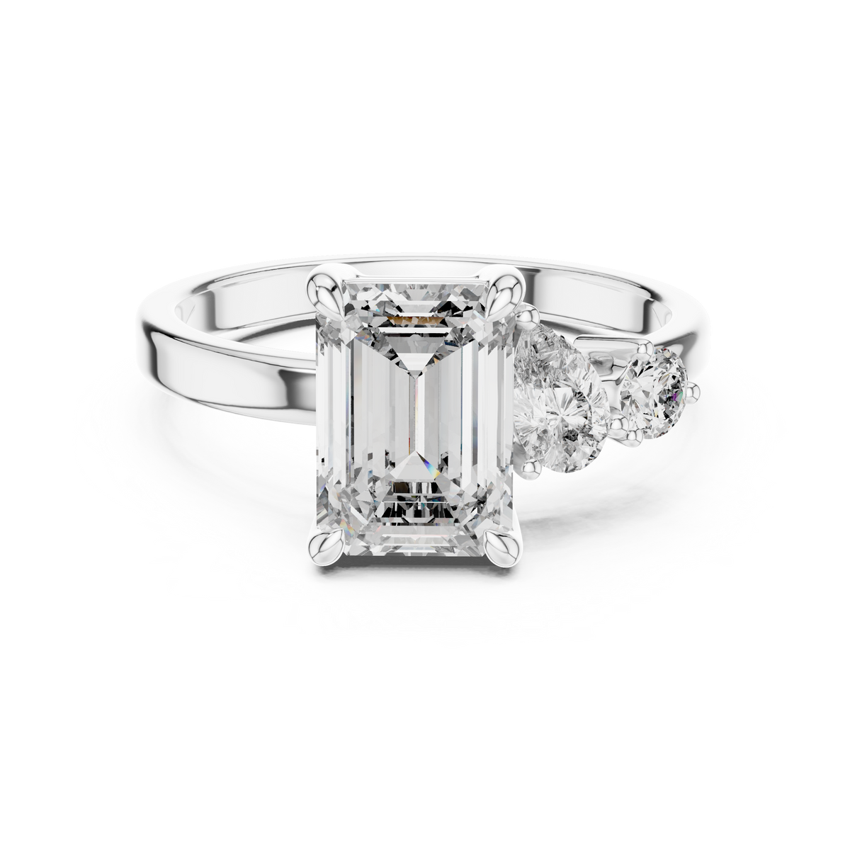 Step-Cut Center with Multi-Shape Diamond Side Accents