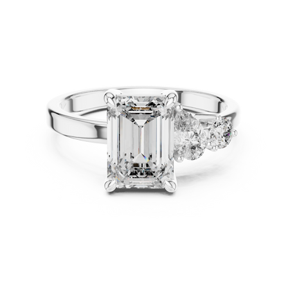 Step-Cut Center with Multi-Shape Diamond Side Accents