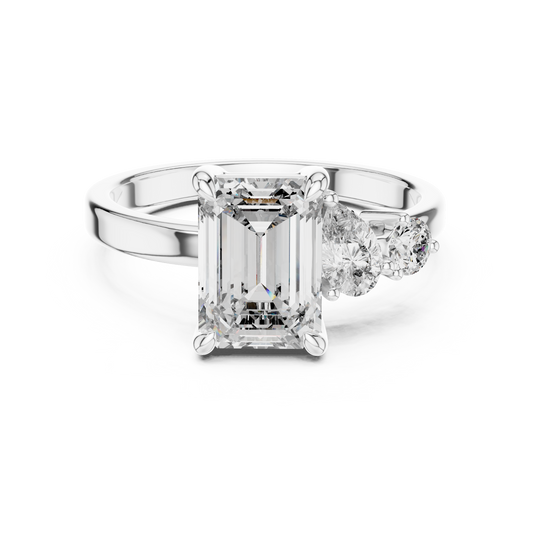 Step-Cut Center with Multi-Shape Diamond Side Accents