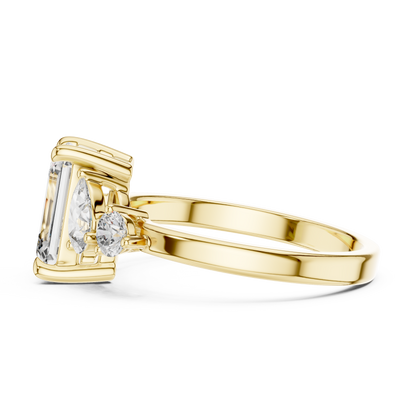 Step-Cut Center with Multi-Shape Diamond Side Accents