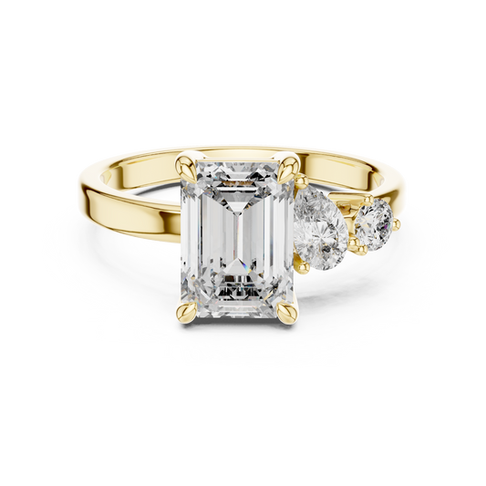 Step-Cut Center with Multi-Shape Diamond Side Accents