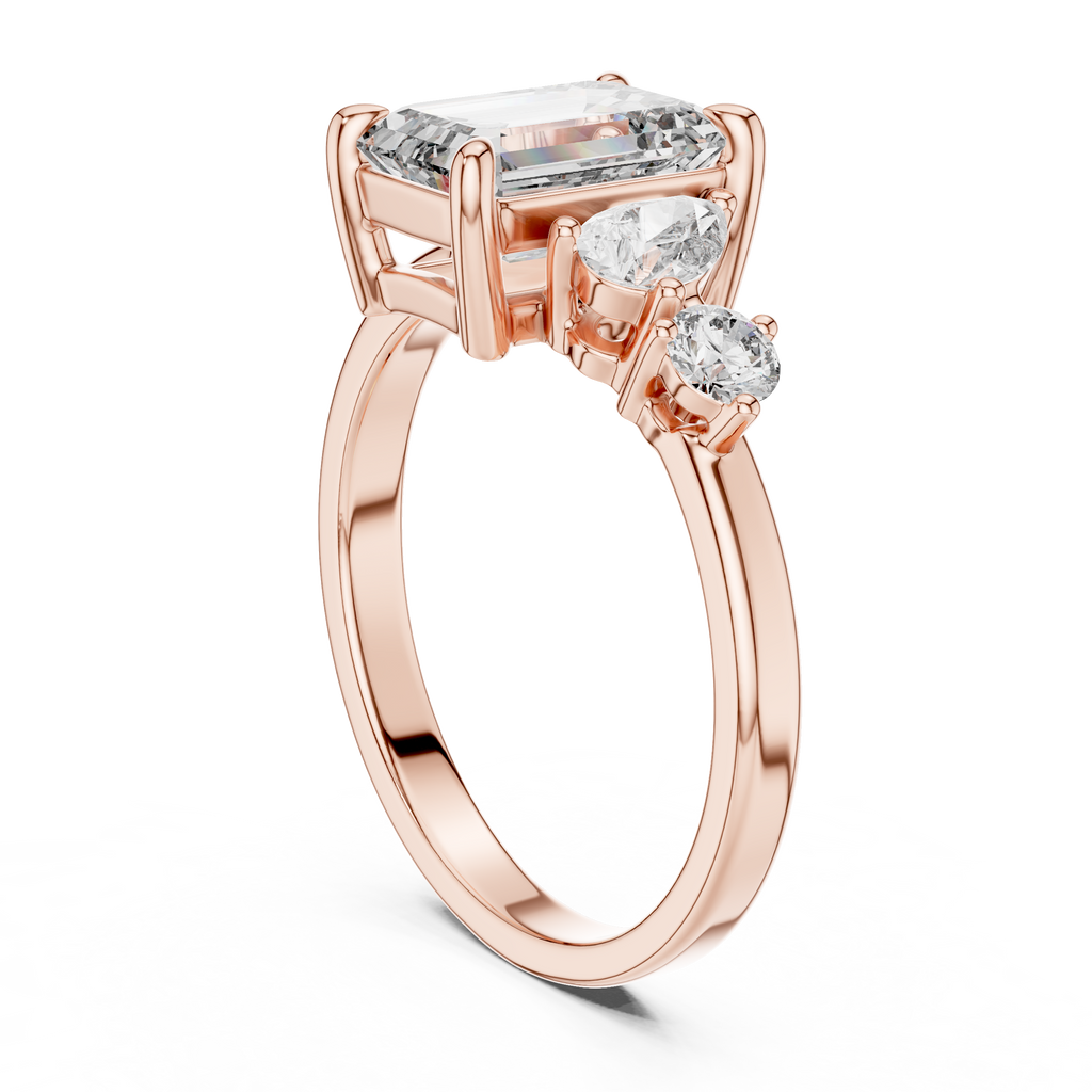 Step-Cut Center with Multi-Shape Diamond Side Accents
