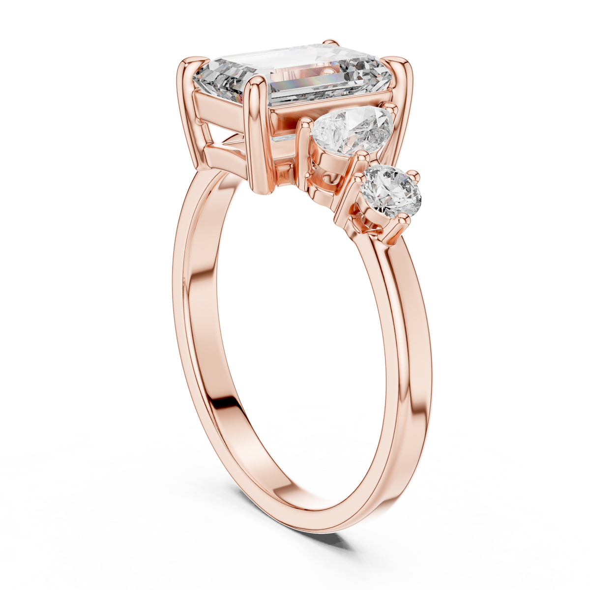 Step-Cut Center with Multi-Shape Diamond Side Accents